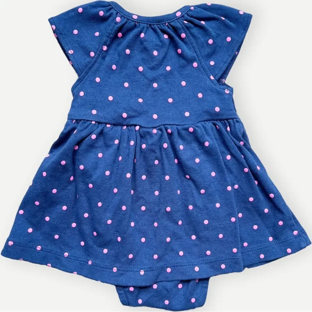 Carter’s Baby Girl Short Sleeve Blue Pink Onesie Romper Dress Outfit. 3 Months.